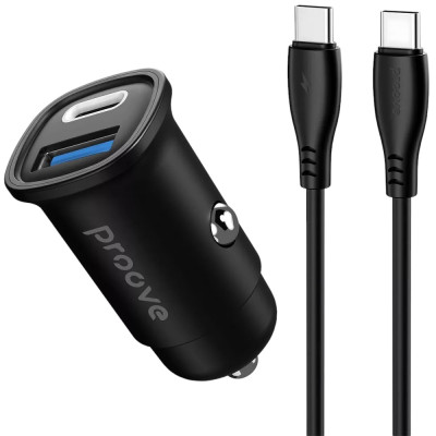 Автомобільний зарядний пристрій Proove Flash 30W (Type-C + USB) + Cable Type-C to Type-C black (CCFC30111201)