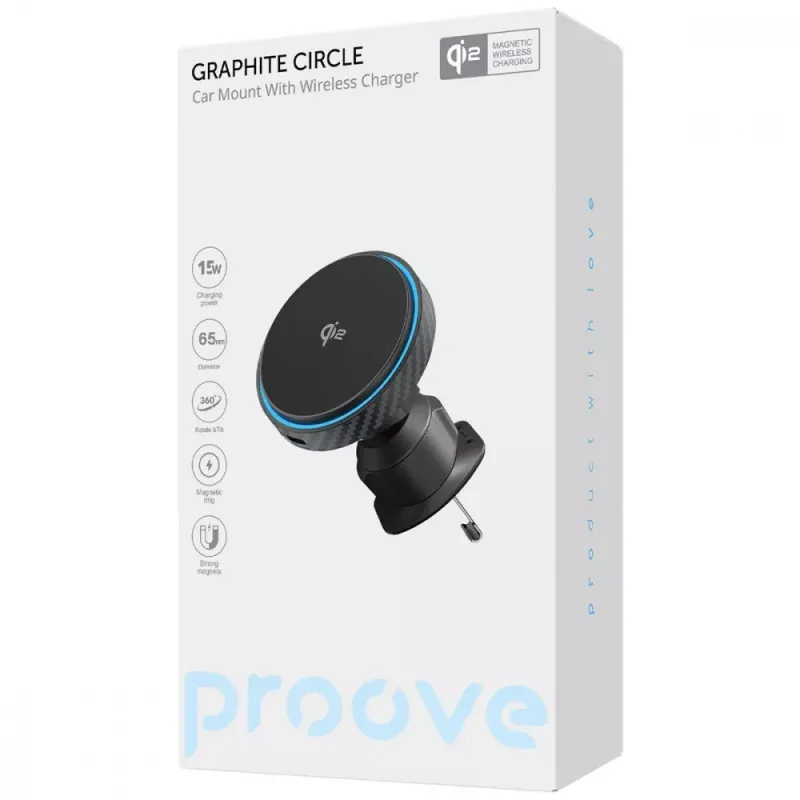 Автотримач з БЗП Proove Graphite Circle Qi2 15W