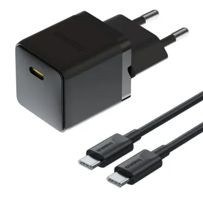 Мережевий зарядний пристрій Baseus Palm Fast Charger 1C PD3.0 20W Type-C 3A + Кабель Type-C to Type-C 60W 20V/3A 1м