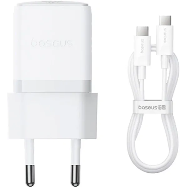 Мережевий зарядний пристрій Baseus Palm Fast Charger 1C 30W EU + Mini Cable Type-C to Type-C 60W 20V/3A 1 м Moon White (P10111605213-01)