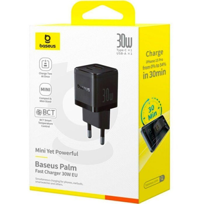 Зарядний пристрій Baseus Palm Fast Charger C+U 30W cluster black (P1011160A113-00)