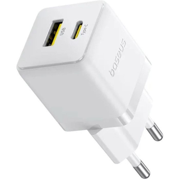 Зарядний пристрій Baseus 1xUSB-C 30W + 1xUSB white (P1011160A213-00)