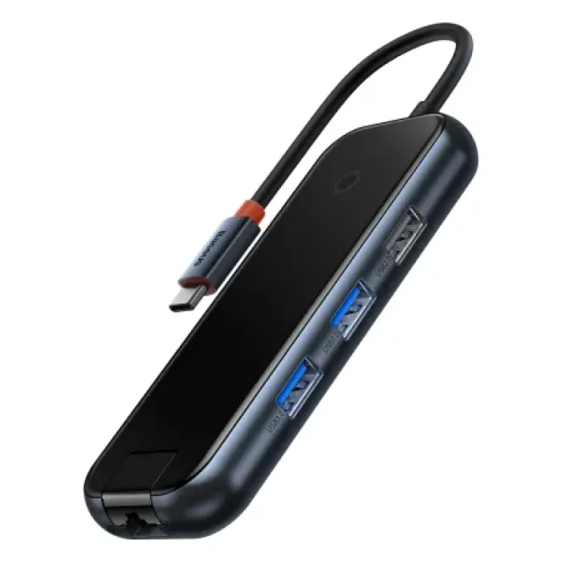 USB-хаб Baseus 5-в-1 AcmeJoy с 5 портами, адаптер Type-C к USB 3.0*2, USB 2.0*1, Type-C*1, RJ45, серый