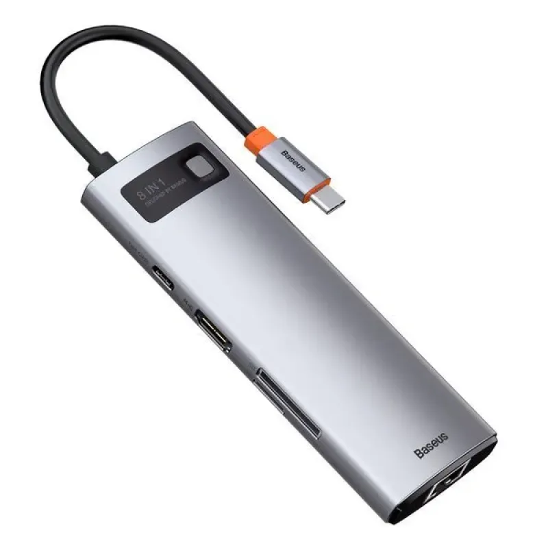 USB-хаб Baseus 8in1 Metal Gleam 8-Port Type-C HUB Adapter Type-C to USB3.0*3, Type-C(PD)*1, 4KHDMI, RJ45, TF, SD Сірий (CAHUB-CV0G)