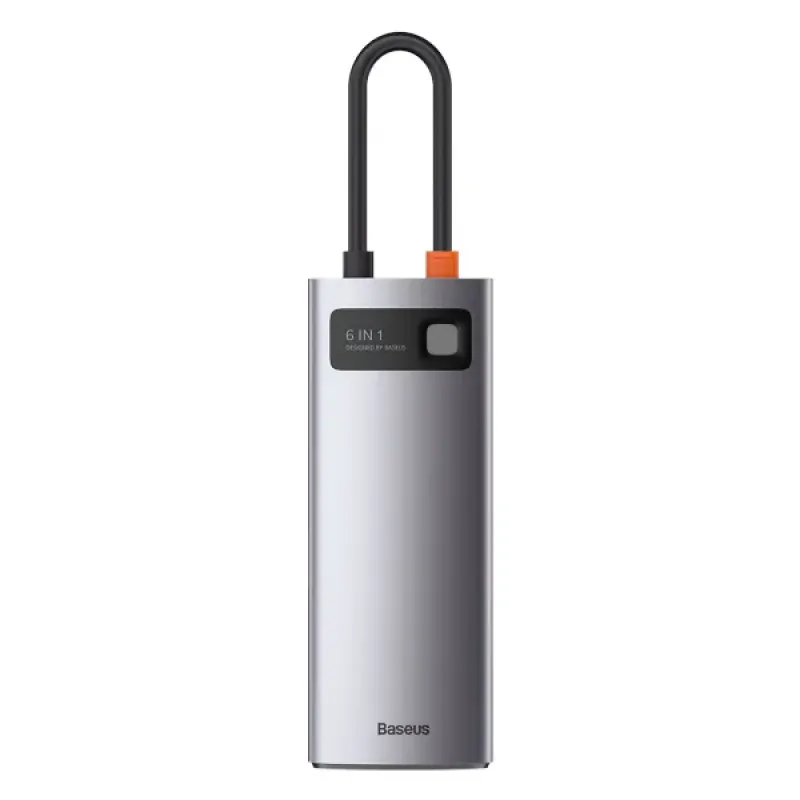 USB-хаб Baseus 6-в-1 Metal Gleam с 6 портами: Type-C, USB 3.0*3, Type-C (PD)*1, 4K HDMI, RJ45, серый (CAHUB-CW0G)