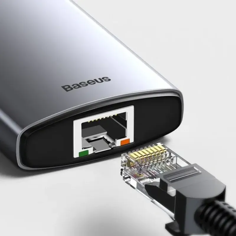 USB-хаб Baseus 8in1 Metal Gleam 8-Port Type-C HUB Adapter Type-C to USB3.0*3, Type-C(PD)*1, 4KHDMI, RJ45, TF, SD Сірий (CAHUB-CV0G)