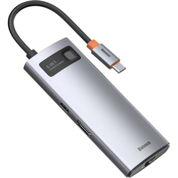 HUB Baseus USB3.1 USB Type C PD 100W/HDMI 4K 30Hz/3хUSB3.2 Gen1/RJ45 6in1 Grey (CAHUB-CW0G)