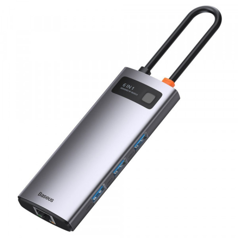 HUB Baseus USB3.1 USB Type C PD 100W/HDMI 4K 30Hz/3хUSB3.2 Gen1/RJ45 6in1 Grey (CAHUB-CW0G)