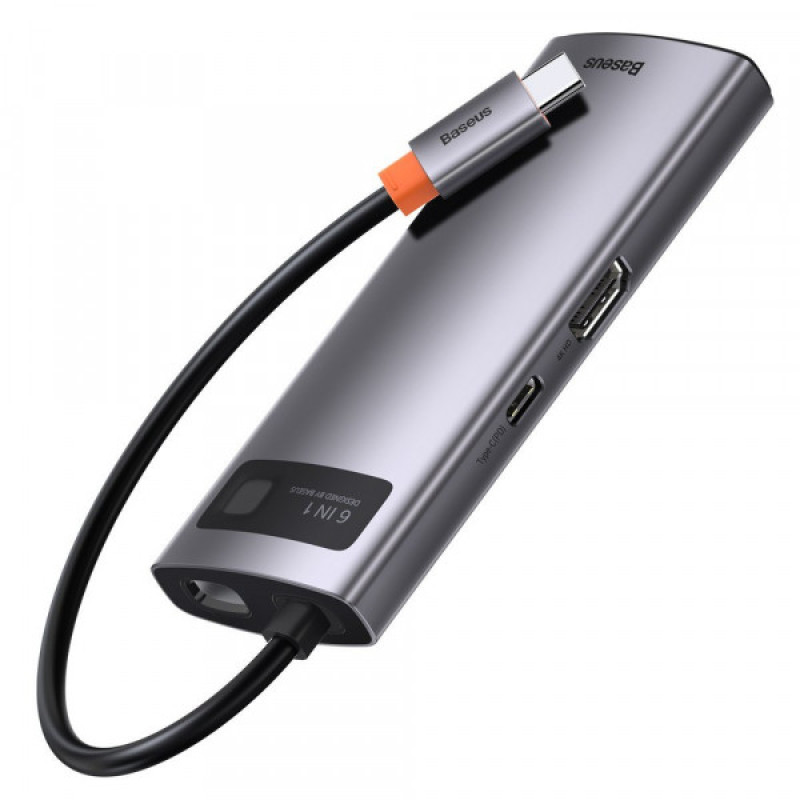 HUB Baseus USB3.1 USB Type C PD 100W/HDMI 4K 30Hz/3хUSB3.2 Gen1/RJ45 6in1 Grey (CAHUB-CW0G)