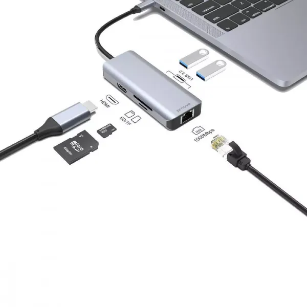 USB-Хаб Proove Iron Link 6in1 2*USB3.0 + SD/TF + RJ45 + HDMI Silver (HBI700010004)
