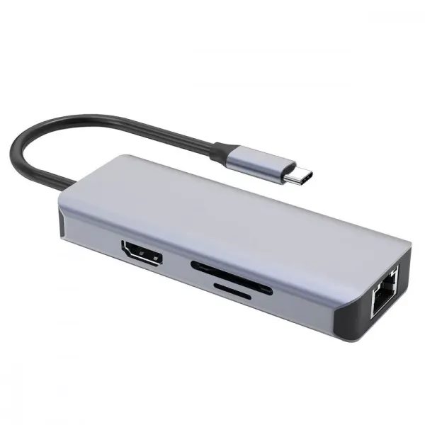 USB-Хаб Proove Iron Link 6in1 2*USB3.0 + SD/TF + RJ45 + HDMI Silver (HBI700010004)