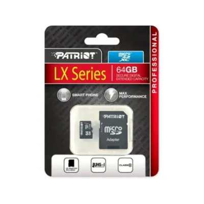Карта памяти Patriot 64 GB microSDXC UHS-I+SD адаптер (PSF64GMCSDXC10)