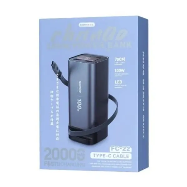Портативная батарея Remax FC-22 20000mAh 100W со встроенным кабелем Type-C