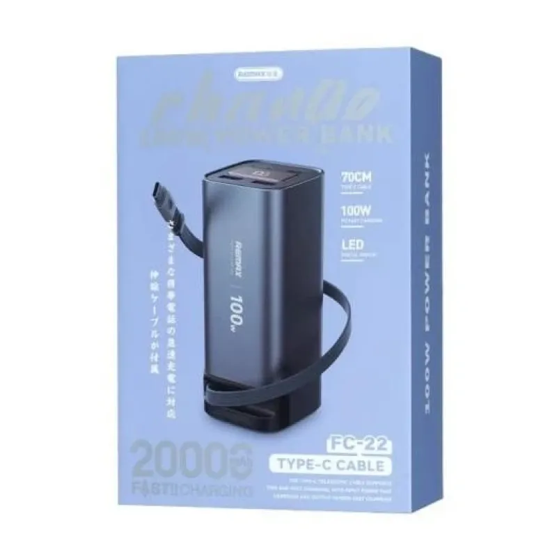 Портативная батарея Remax FC-22 20000mAh 100W со встроенным кабелем Type-C