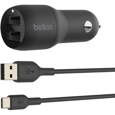 АЗП Belkin 24Вт 2хUSB-A, кабель USB-A > USB-C, 1м (CCE001BT1MBK)