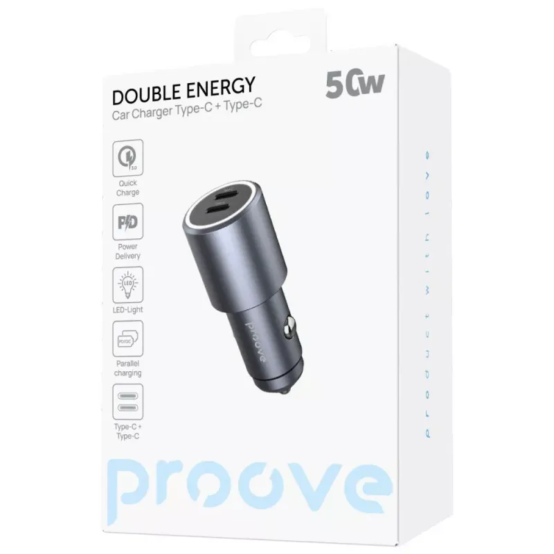АЗП Proove Double Energy 50W Type-C Metal Gray (ACDE50022206)
