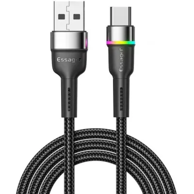 Кабель зарядний Essager USB-A to Type-C Colorful LED 3 A 1 м Black (EXCT-XCD01)
