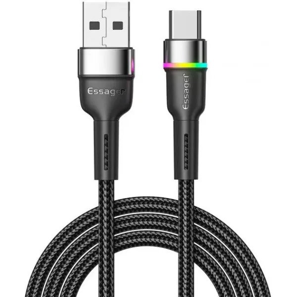 Кабель зарядний Essager USB-A to Type-C Colorful LED 3 A 1 м Black (EXCT-XCD01)