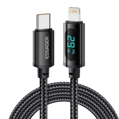 Кабель Essager Enjoy LED Digital Display USB Charging Cable Type C to Lightning 29W 1m EXCTL-XY01-P Black