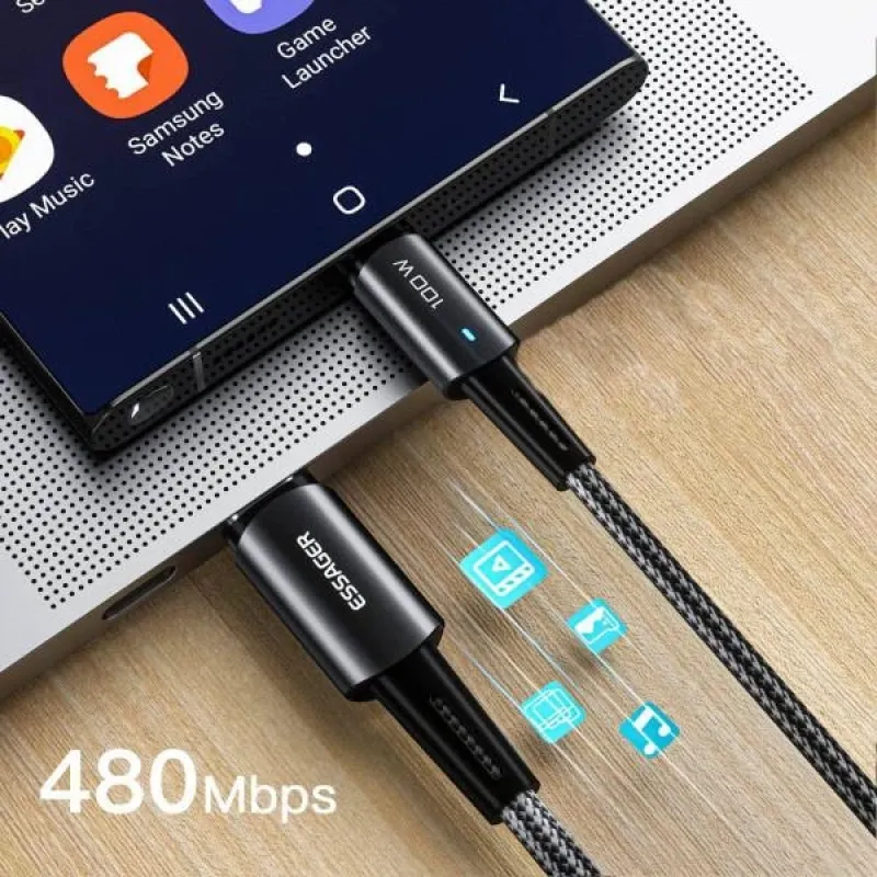 Кабель ESSAGER Sunset USB-C to USB-C PD 100W 5A 1m Black (EXCTT1-CG01)