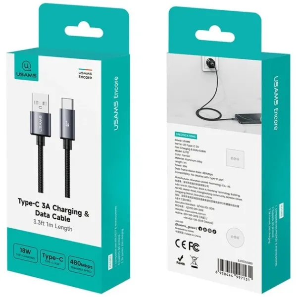 Кабель USB Usams SJ767 U91 Type-C 3A Fast Charging & Data Cable