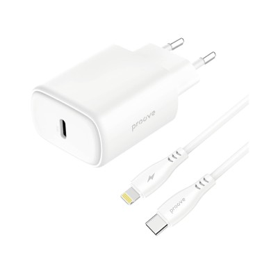Сетевое зарядное устройство Proove Silicone Power 2 20 Вт (Type-C) + кабель Type-C – Lightning (1 м), белый (WCSP22010002)