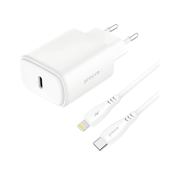 Мережевий зарядний пристрій Proove Silicone Power 2 20W (Type-C) + Cable Type-C to Lightning (1m) white (WCSP22010002)