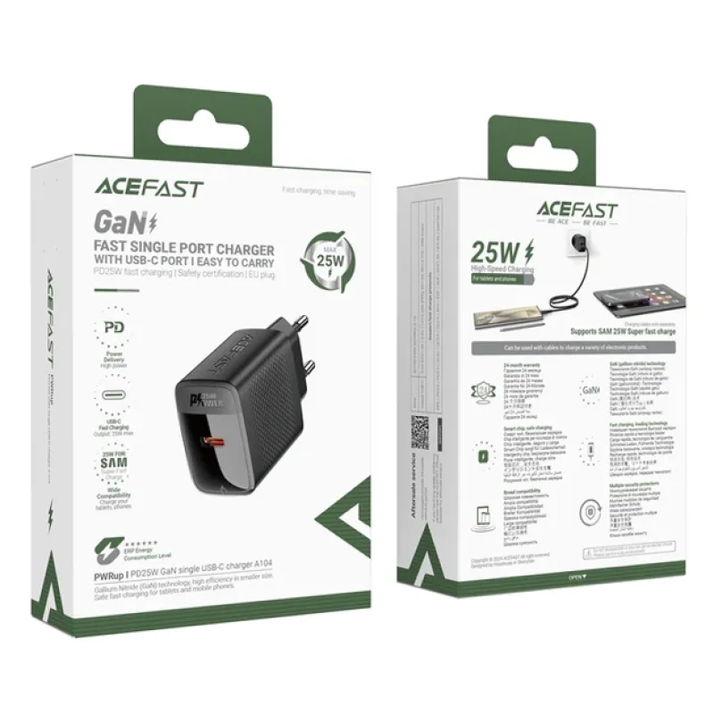 Блок зарядки ACEFAST A104 PD25W GaN single USB-C charger Black