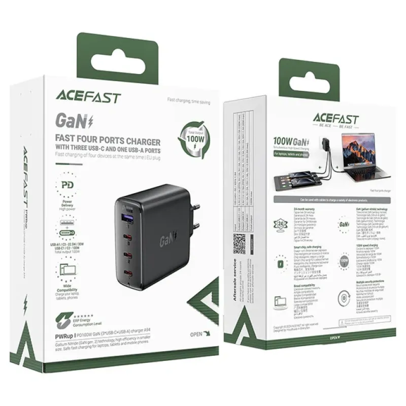 Зарядное устройство для ACEFAST A94 PD100W GaN (3*USB-C+USB-A) charger Black