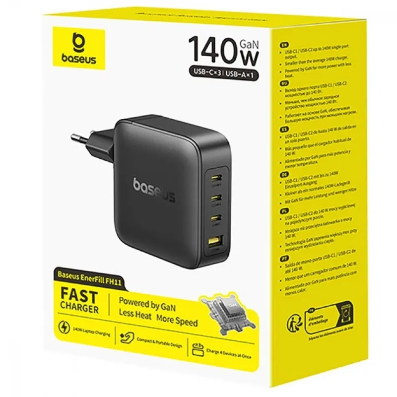 Зарядний пристрій Baseus EnerFill FH11 GaN 140W (3 Type-C+USB) black