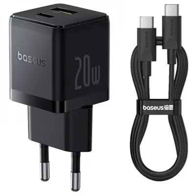 МЗП Baseus Palm Fast Charger 20W + Кабель Type-C to Type-C 60W Black