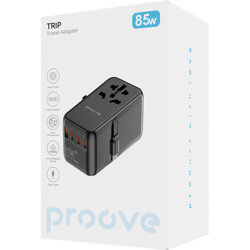 Универсальный адаптер 220В Proove Trip 85W Black (TATR85130001)