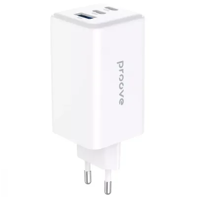 Зарядное устройство Proove WCPG65121201 Pocket GaN 65 Вт с 2 портами Type-C и USB, поддержкой QC 4.0+ и PD 3.0, белого цвета