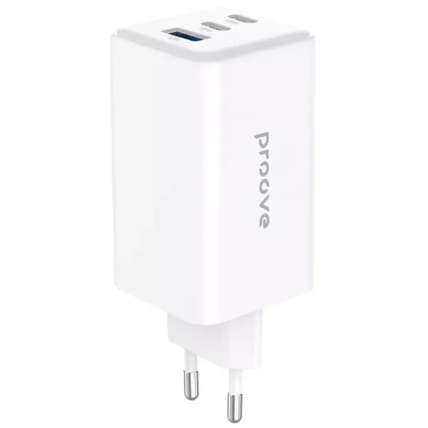 Зарядний пристрій Proove WCPG65121201 Pocket GaN 65W з 2×Type-C та USB, QC 4.0+ та PD 3.0 White