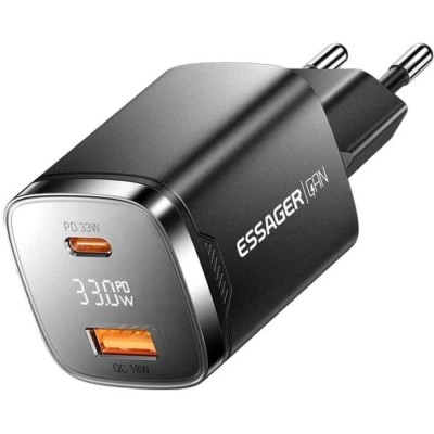 Зарядний пристрій для ESSAGER Gamet 33W GaN Digital Display A+C Black (ECT33W-GMB01-Z)