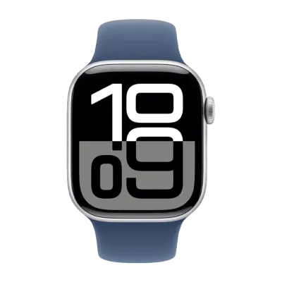 Apple Watch Series 10 GPS + Cellular 46mm Silver Aluminium Case with Denim Sport Band M/L (MWY13)