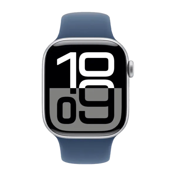 Apple Watch Series 10 GPS + Cellular 46mm Silver Aluminium Case with Denim Sport Band M/L (MWY13)