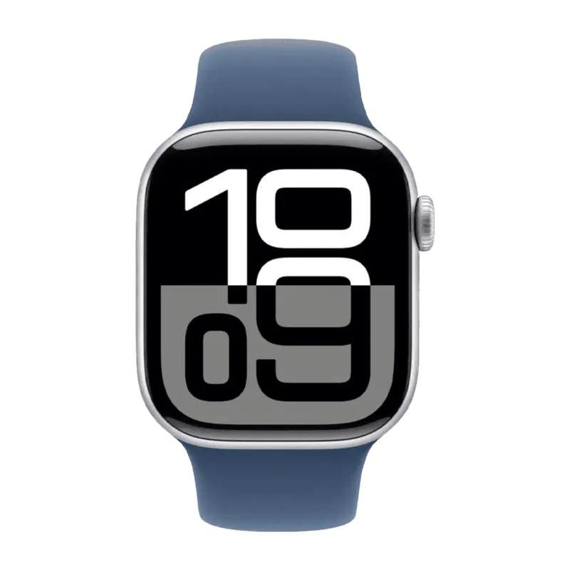 Apple Watch Series 10 GPS + Cellular 46mm Silver Aluminium Case with Denim Sport Band M/L (MWY13)