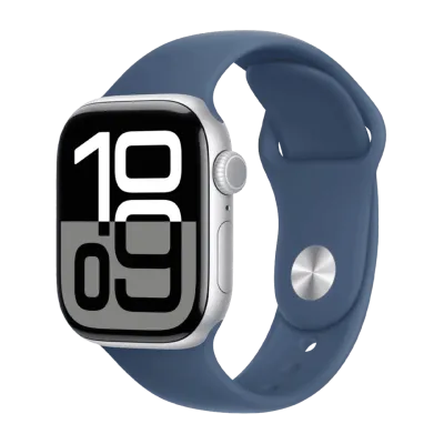 Apple Watch Series 10 GPS + Cellular 46mm Silver Aluminium Case with Denim Sport Band M/L (MWY13)