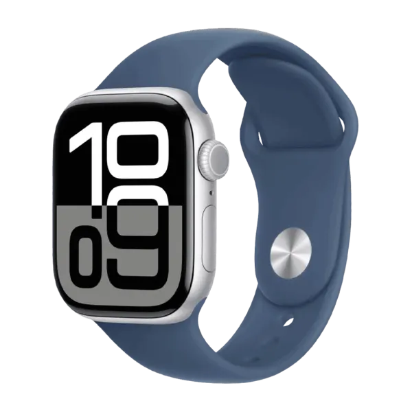 Apple Watch Series 10 GPS + Cellular 46mm Silver Aluminium Case with Denim Sport Band M/L (MWY13)