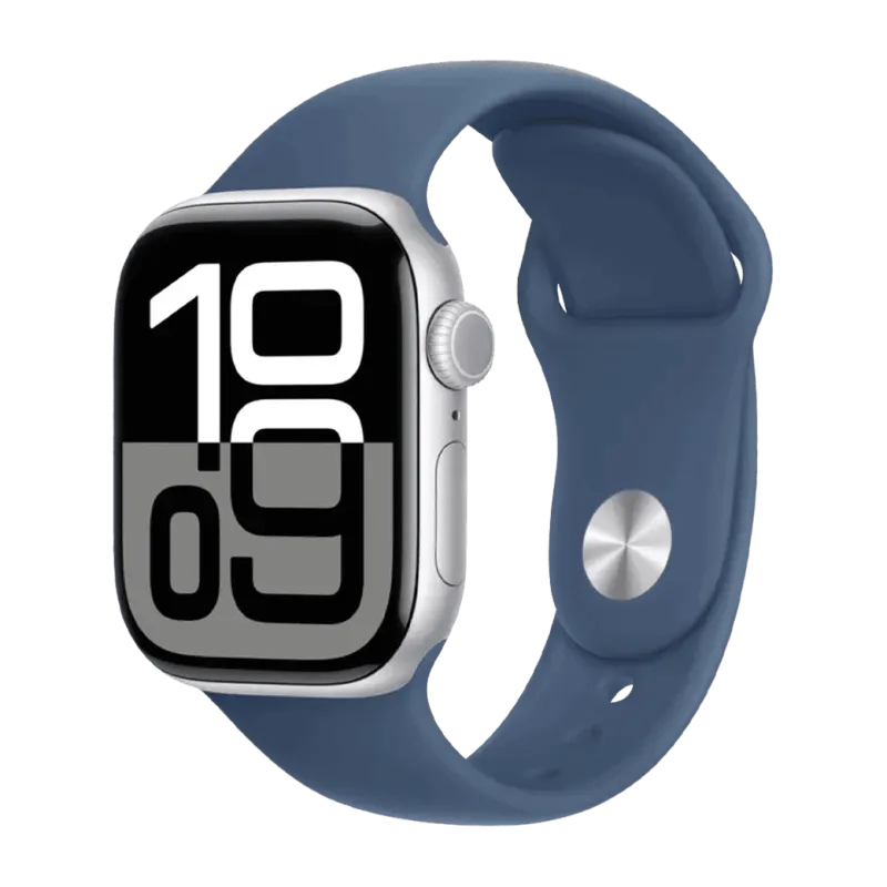 Apple Watch Series 10 GPS + Cellular 46mm Silver Aluminium Case with Denim Sport Band M/L (MWY13)
