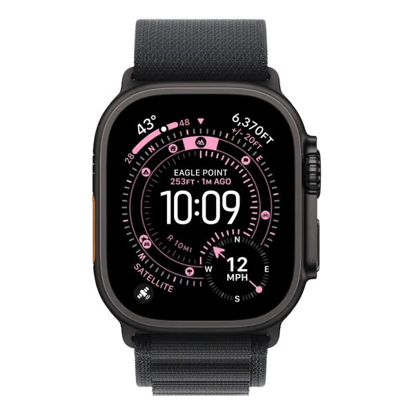 Apple Watch Ultra 3 GPS + Cellular 49mm Black Titanium Case with Black Alpine Loop - Large (MF0X4)