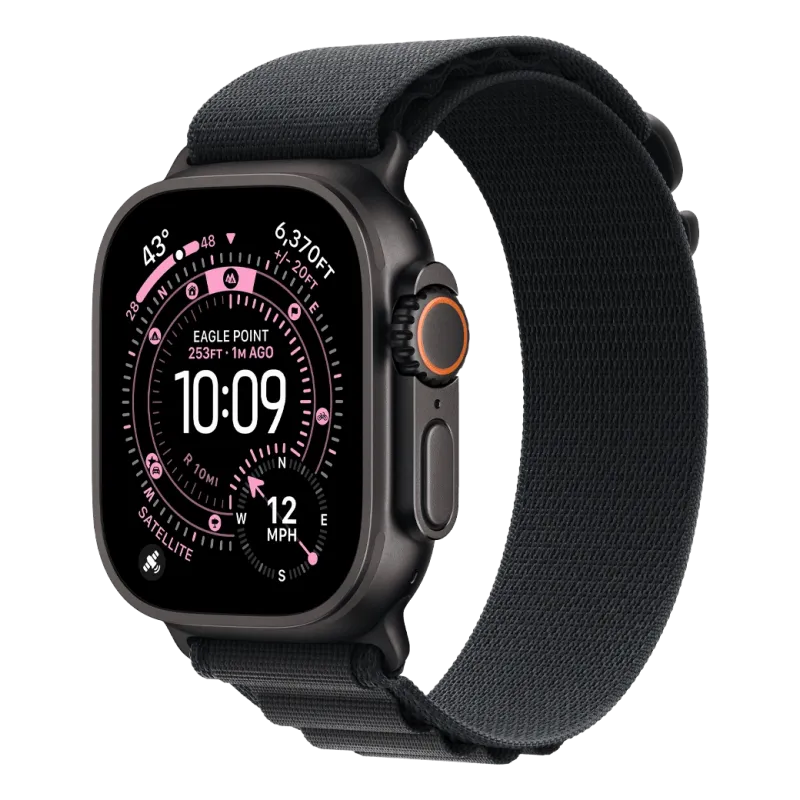 Apple Watch Ultra 3 GPS + Cellular 49mm Black Titanium Case with Black Alpine Loop - Large (MF0X4)