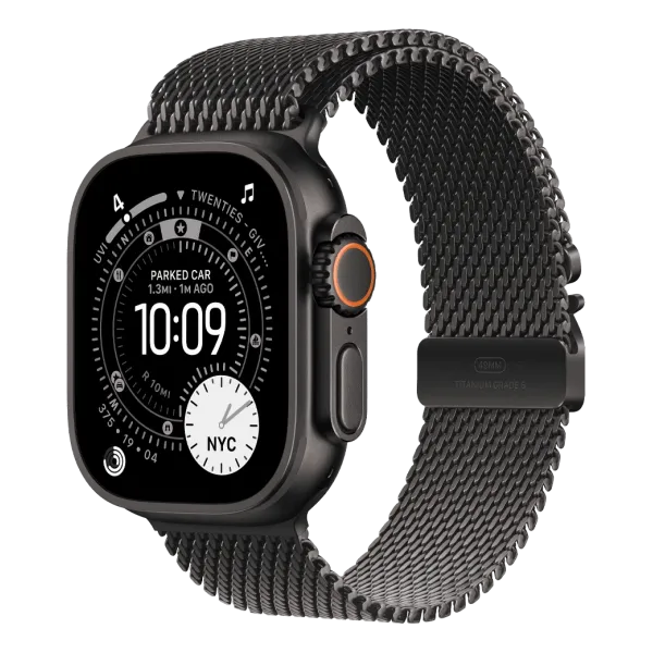 Apple Watch Ultra 3 GPS + Cellular 49mm Black Titanium Case with Black Titanium Milanese Loop - Small (MF1N4)