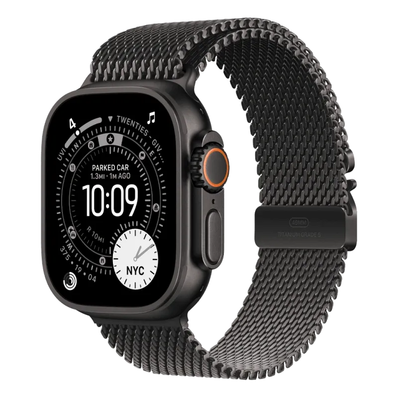 Apple Watch Ultra 3 GPS + Cellular 49mm Black Titanium Case with Black Titanium Milanese Loop - Small (MF1N4)