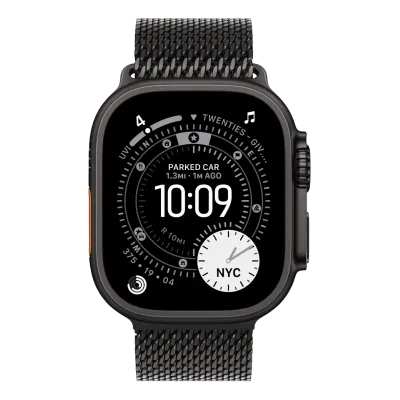 Apple Watch Ultra 3 GPS + Cellular 49mm Black Titanium Case with Black Titanium Milanese Loop - Small (MF1N4)