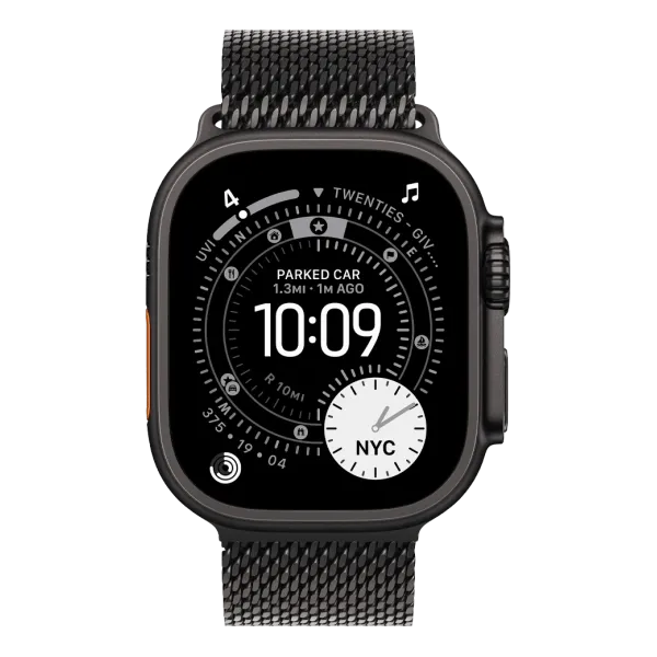 Apple Watch Ultra 3 GPS + Cellular 49mm Black Titanium Case with Black Titanium Milanese Loop - Large (MF1T4)