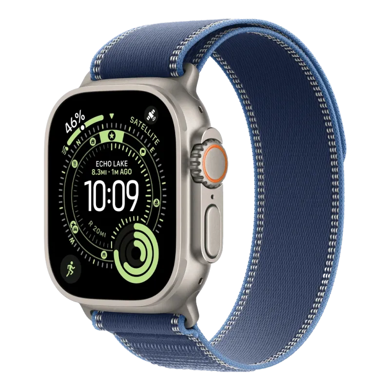 Apple Watch Ultra 3 GPS + Cellular 49mm Natural Titanium Case with Blue/Bright Blue Trail Loop - M/L (MEWU4)