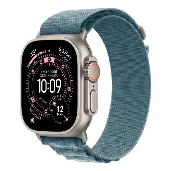Apple Watch Ultra 3 GPS + Cellular 49mm Natural Titanium Case with Light Blue Alpine Loop - Medium (MEWM4)