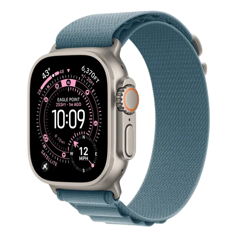 Apple Watch Ultra 3 GPS + Cellular 49 мм с корпусом из натурального титана и светло-голубой ремешком Alpine Loop — большой размер (MEWP4)